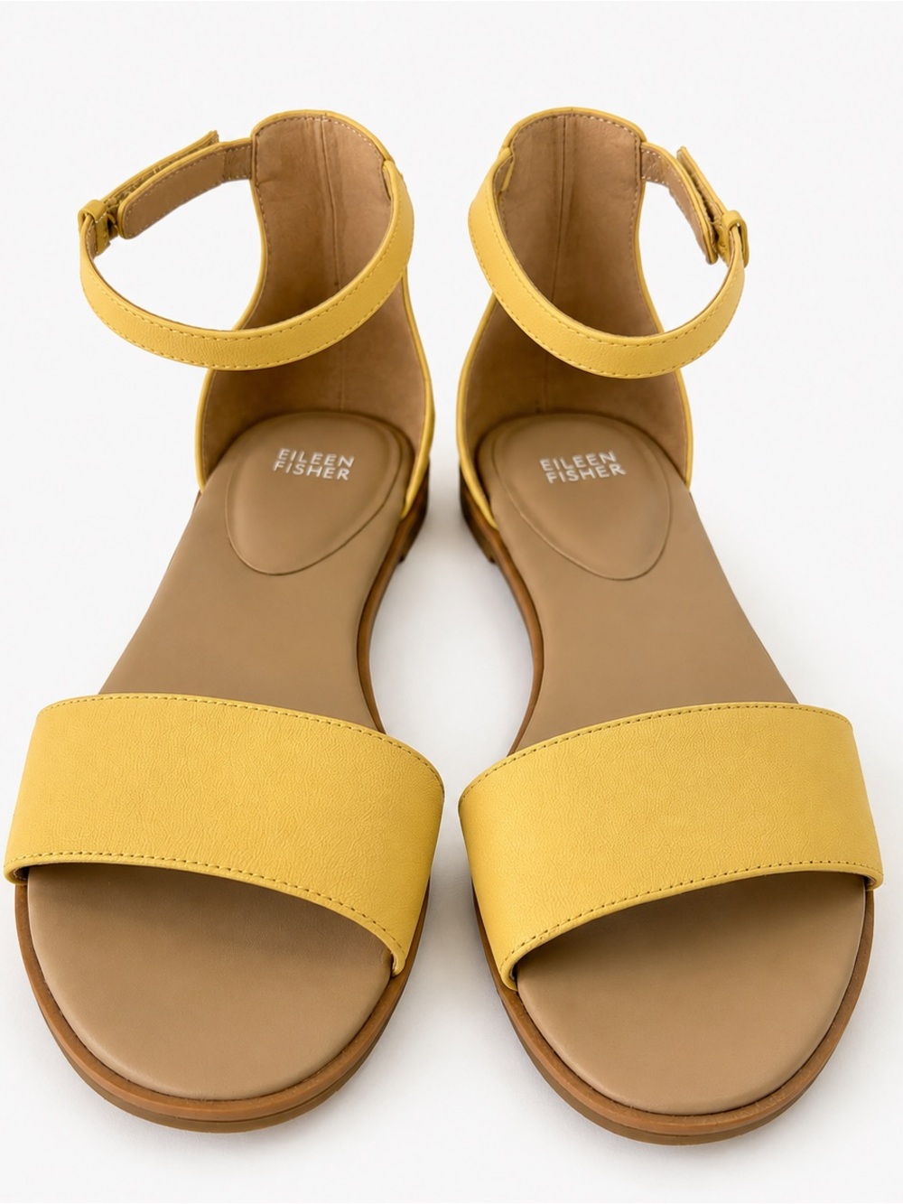 Eileen Fisher Butter Yellow Leather Ankle Strap Sandals Size 10 Coastal Grandma